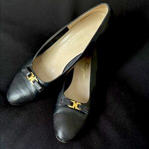 Salvatore Ferragamo Midnite Blue Leather Pumps